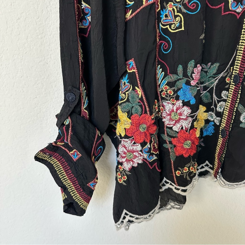 Johnny Was Oversized Multicolor Floral Embroidered Blouse S - Picture 6 of 11